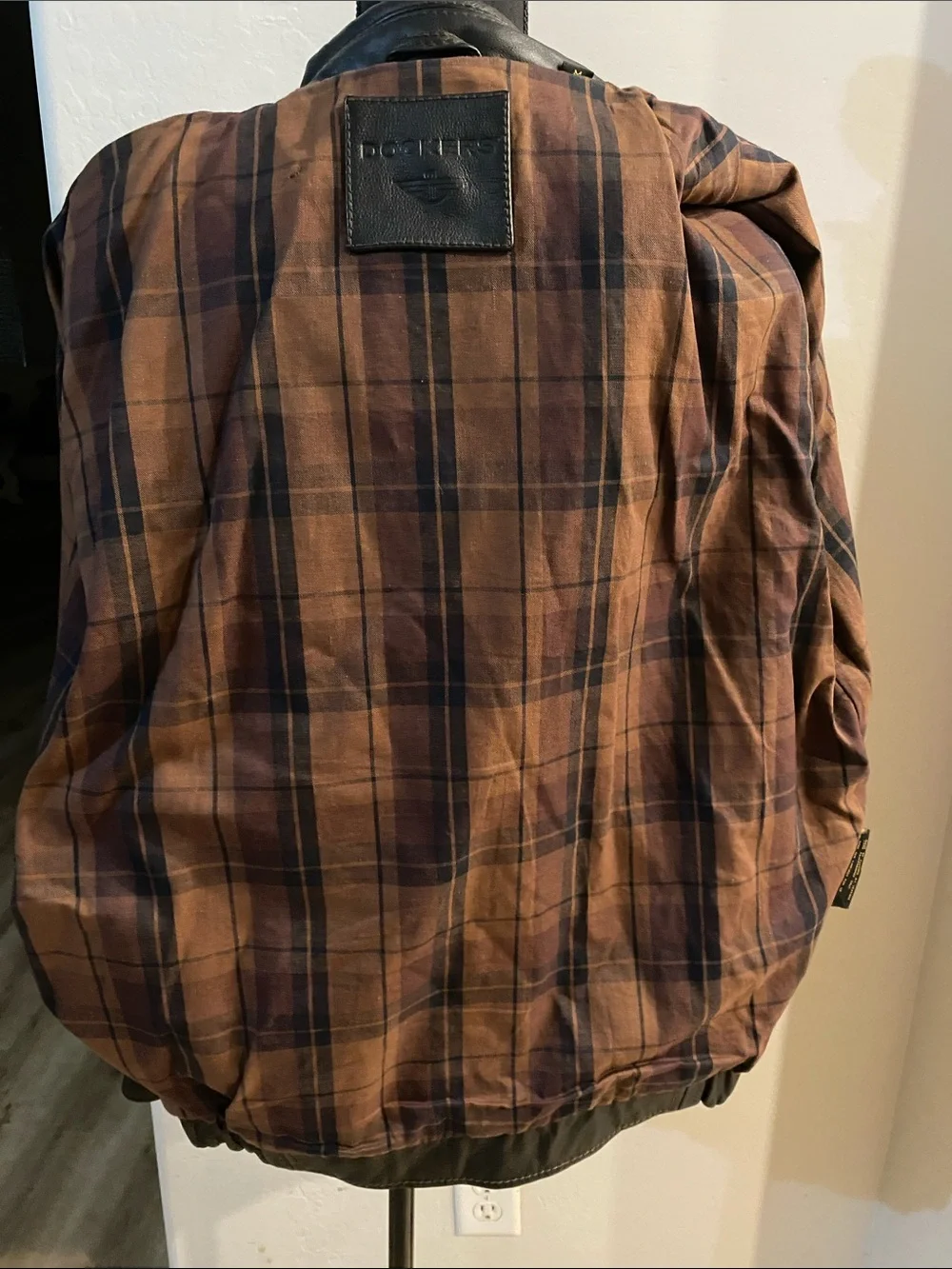 Dockers Black Leather Zip-Front Bomber Jacket